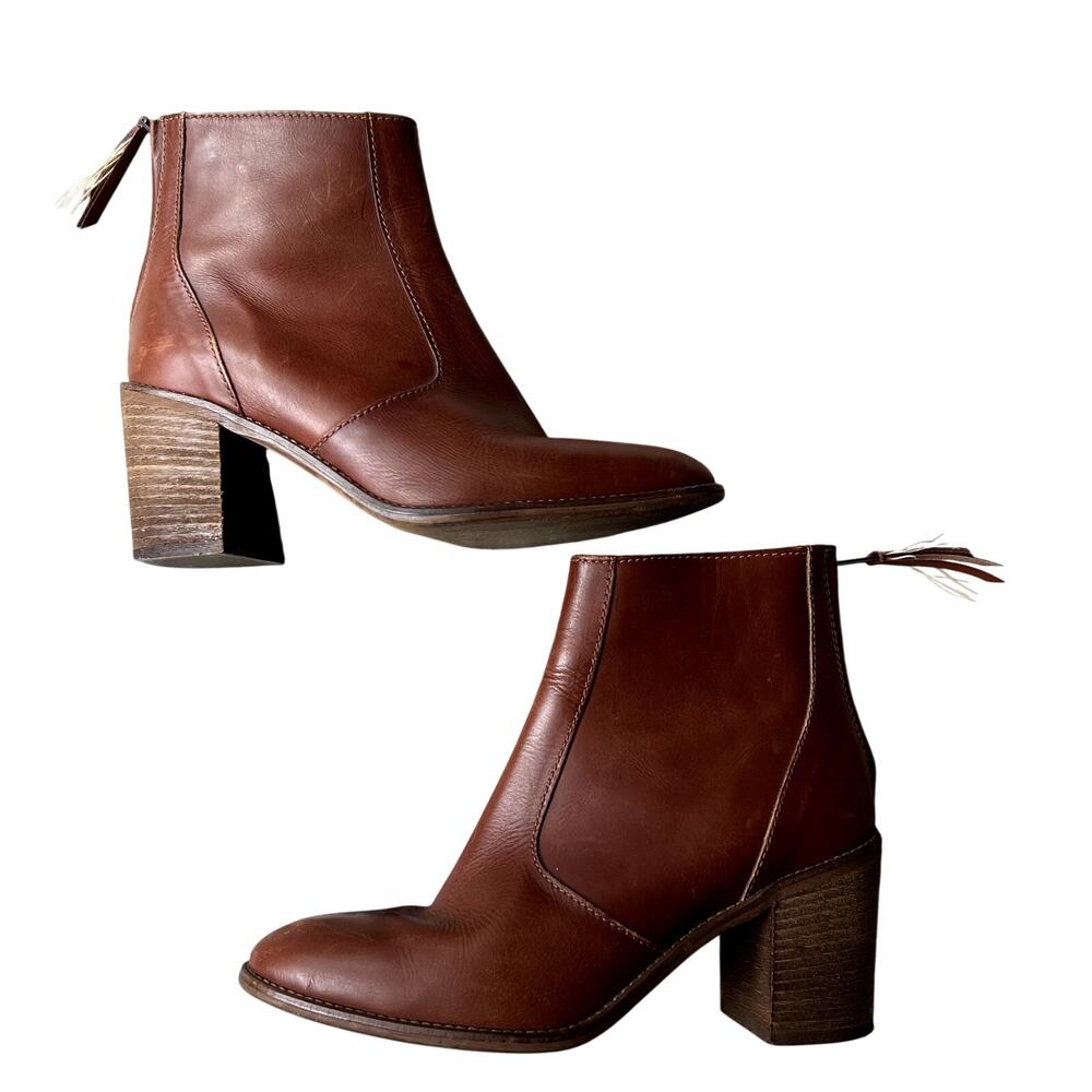 Madewell Ames leather Ankle heeled Boots size 6.5 brown wooden heel